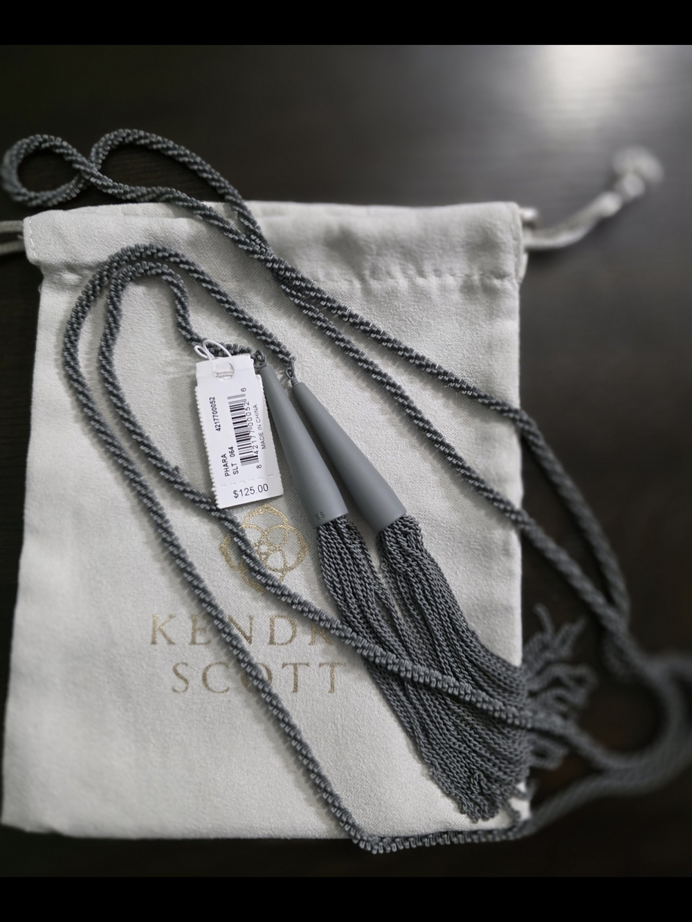 Kendra Scott Matte Gray Tassel Lariat Necklace